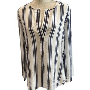 BCBG Max Azria Womens Striped Long Sleeve Blouse Size 0 White/Navy